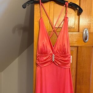 Taboo Vibrant Coral Strappy Prom Dress